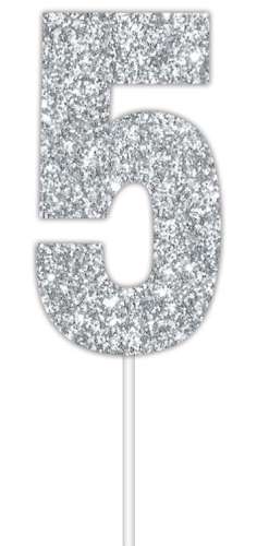 Silver Glitter Cake Topper - No 5 - Click Image to Close